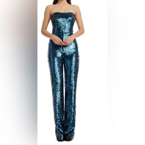 Dress The Population Women's Andy Sequin Wide Leg Jumpsuit, Deep Teal Small